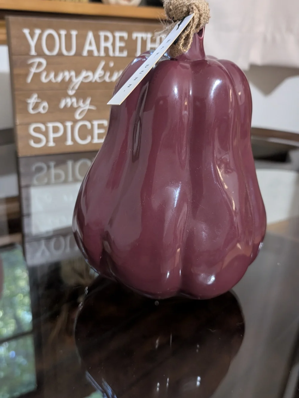 Rae Dunn Plum Ceramic Pumpkin with Burlap Accent